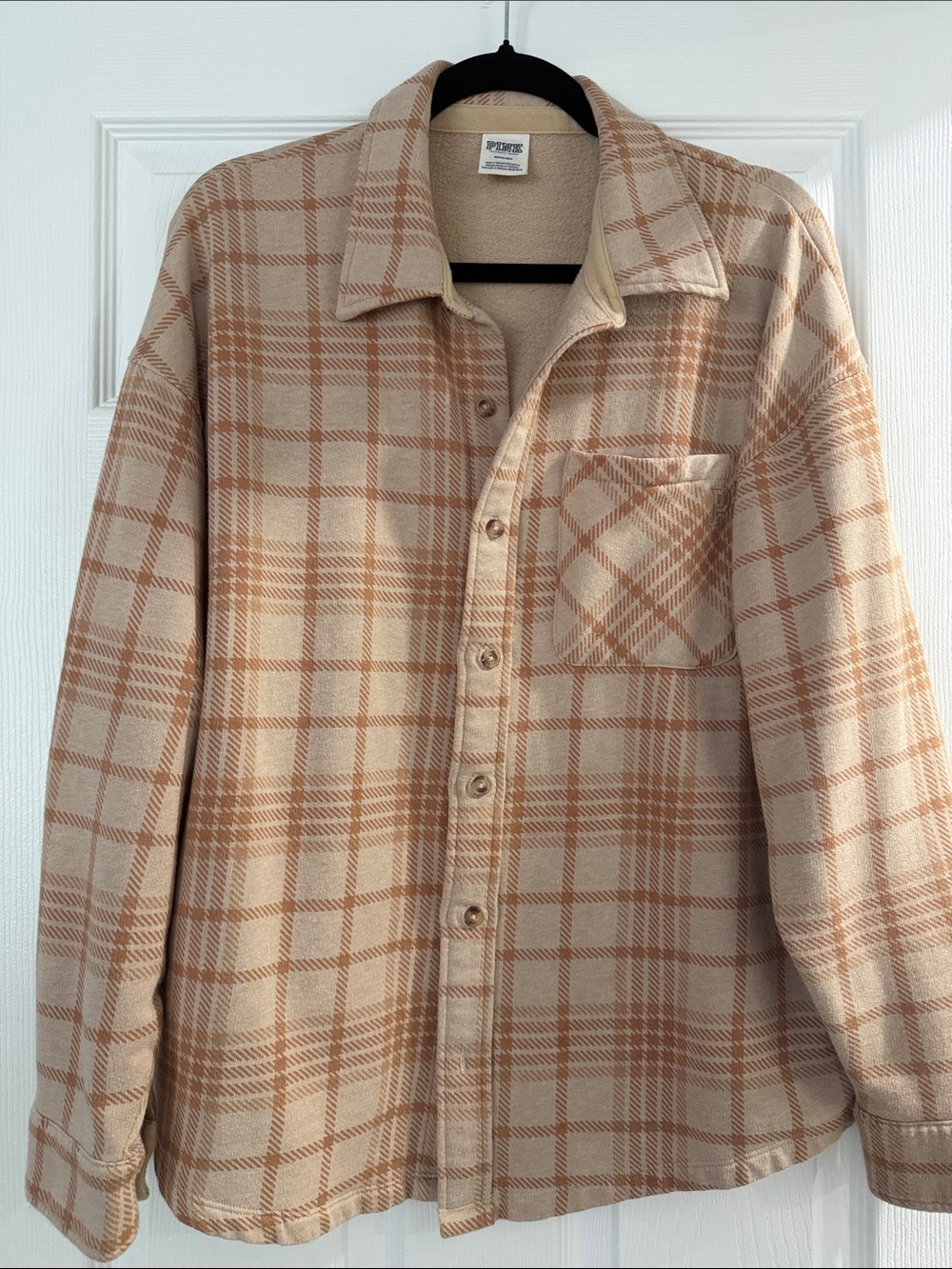 PINK Victoria's Secret Beige & Tan Plaid Women’s Button-Down Shirt